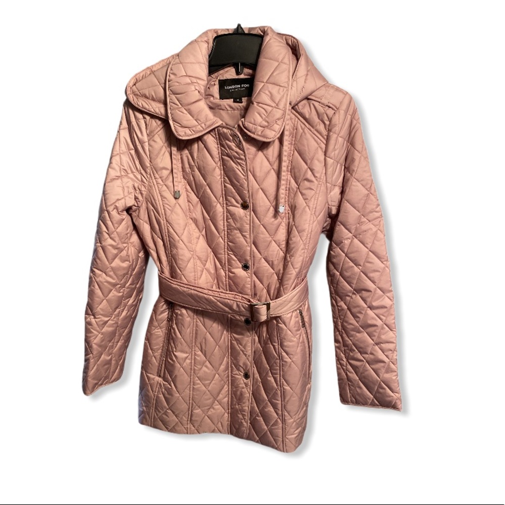 London Fog Missy Quilted Belted Jacket Blush - Picture 4 of 11